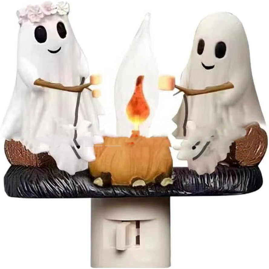 Trois fantômes autour d'un feu de camp, veilleuse décorative Halloween
